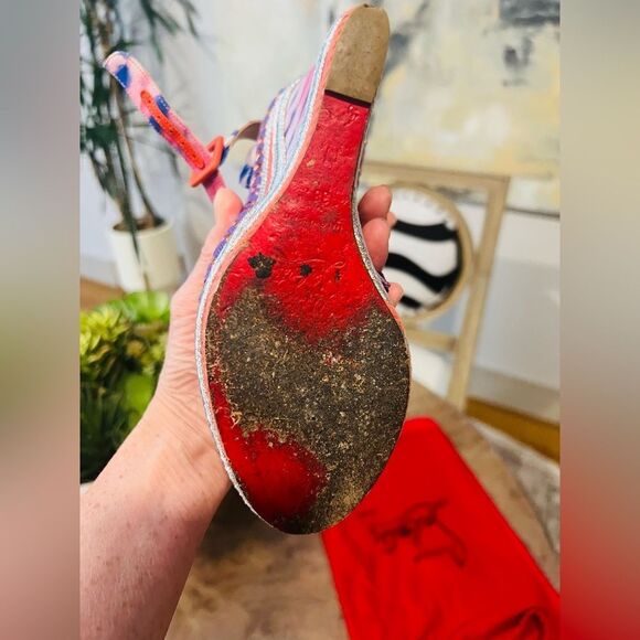 Christian Louboutin Cataclou Duplice Pink and Purple Wedges size 38 - Picture 12 of 14